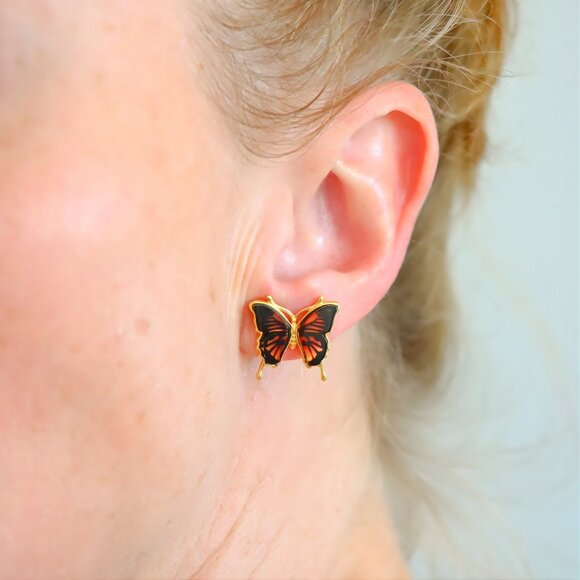 Baltic Amber Butterfly Stud Earrings in 14k Gold Platd Sterling Silver - Picture 5 of 5